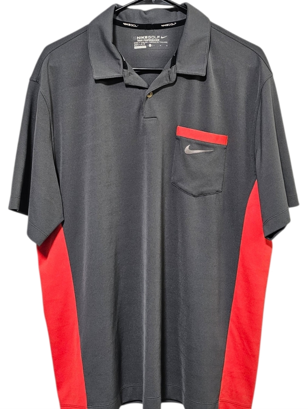 Nike Golf Tour Performance Dri-Fit Men's Red & Grey Polo Sport Size L